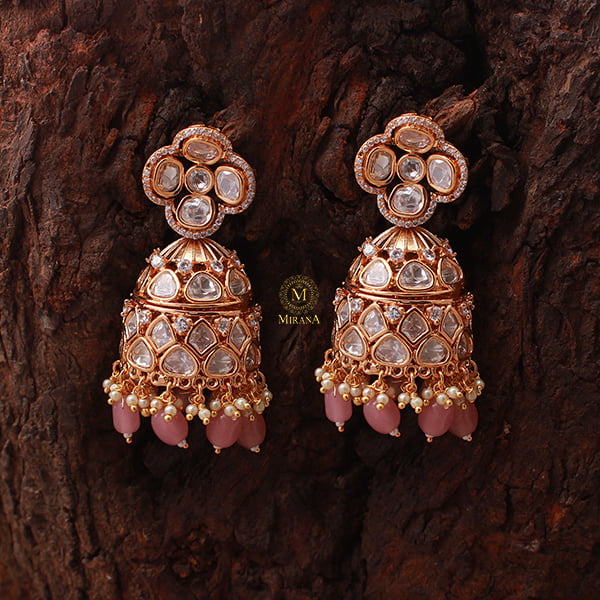 Vritika Pastel Pink Polki Designer Jhumkas