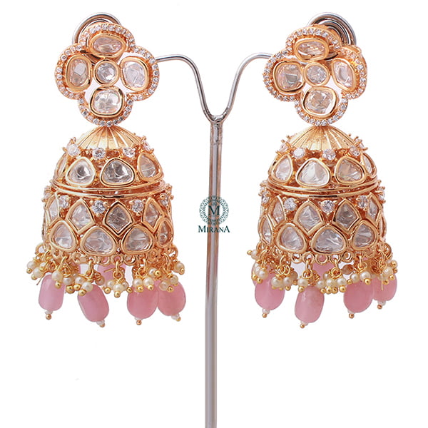 Vritika Pastel Pink Polki Designer Jhumkas