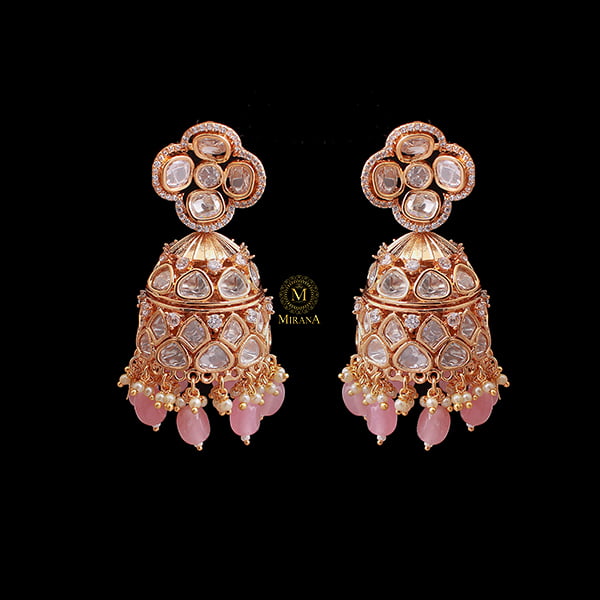 Vritika Pastel Pink Polki Designer Jhumkas