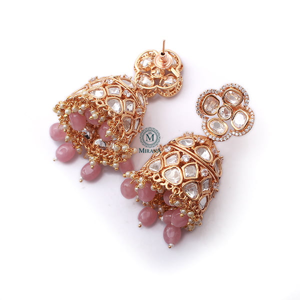 Vritika Pastel Pink Polki Designer Jhumkas