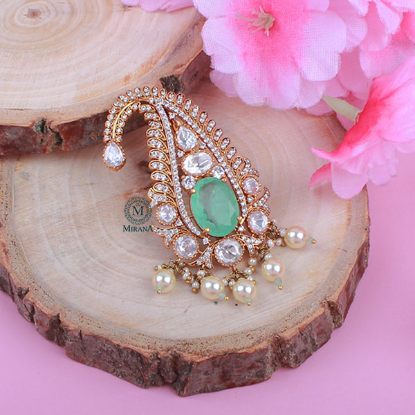 Aadhav Mint Green Polki Designer Kalangi