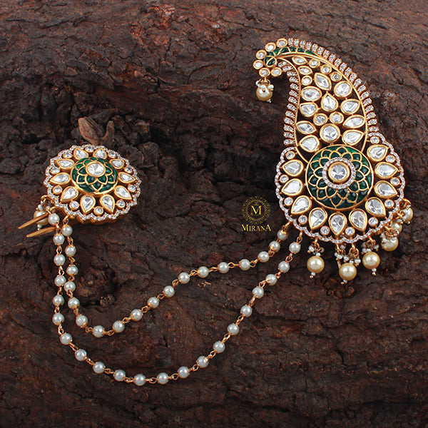 Keshav Emerald Green Polki Designer Kalangi