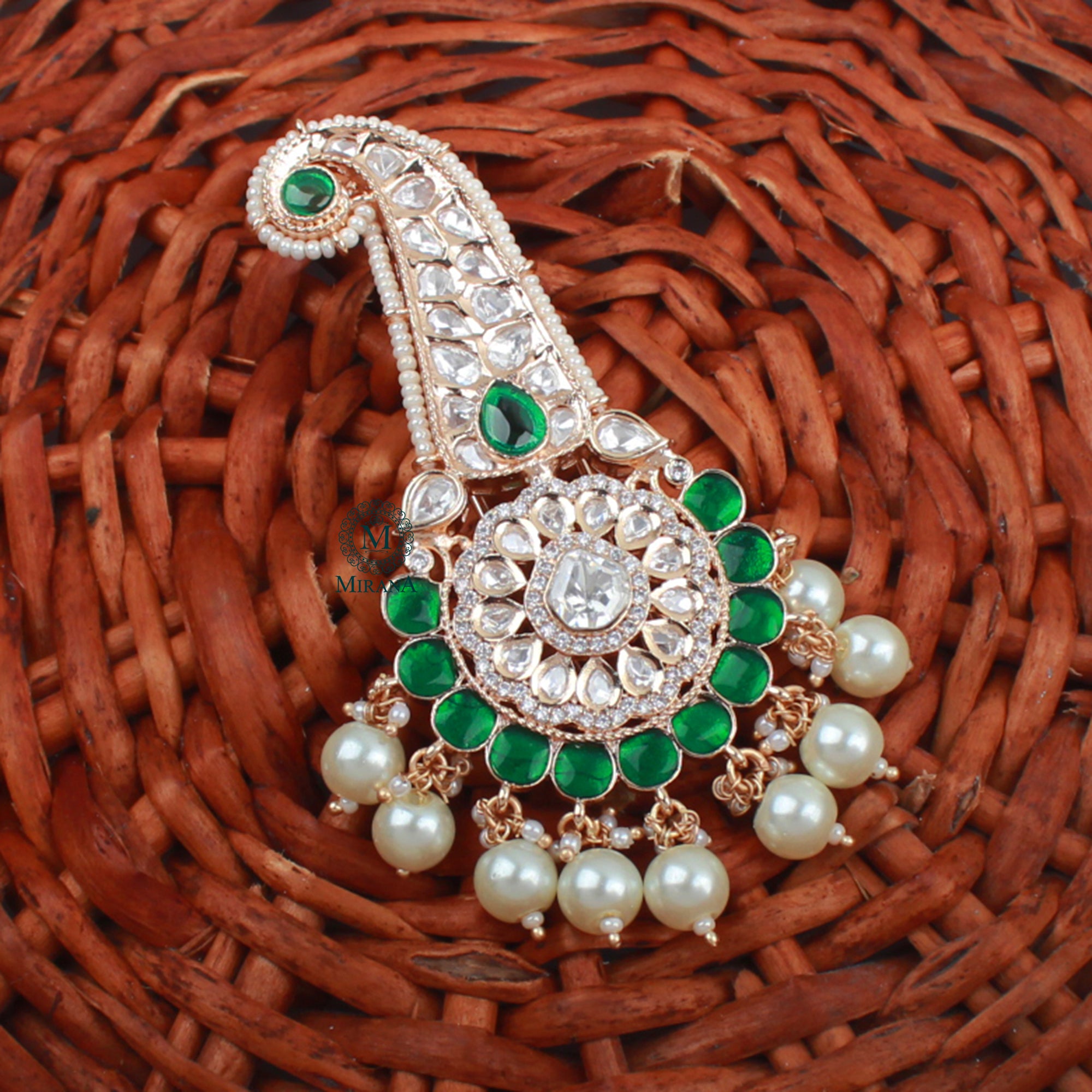 Agastya Emerald Green Polki Designer Kalangi