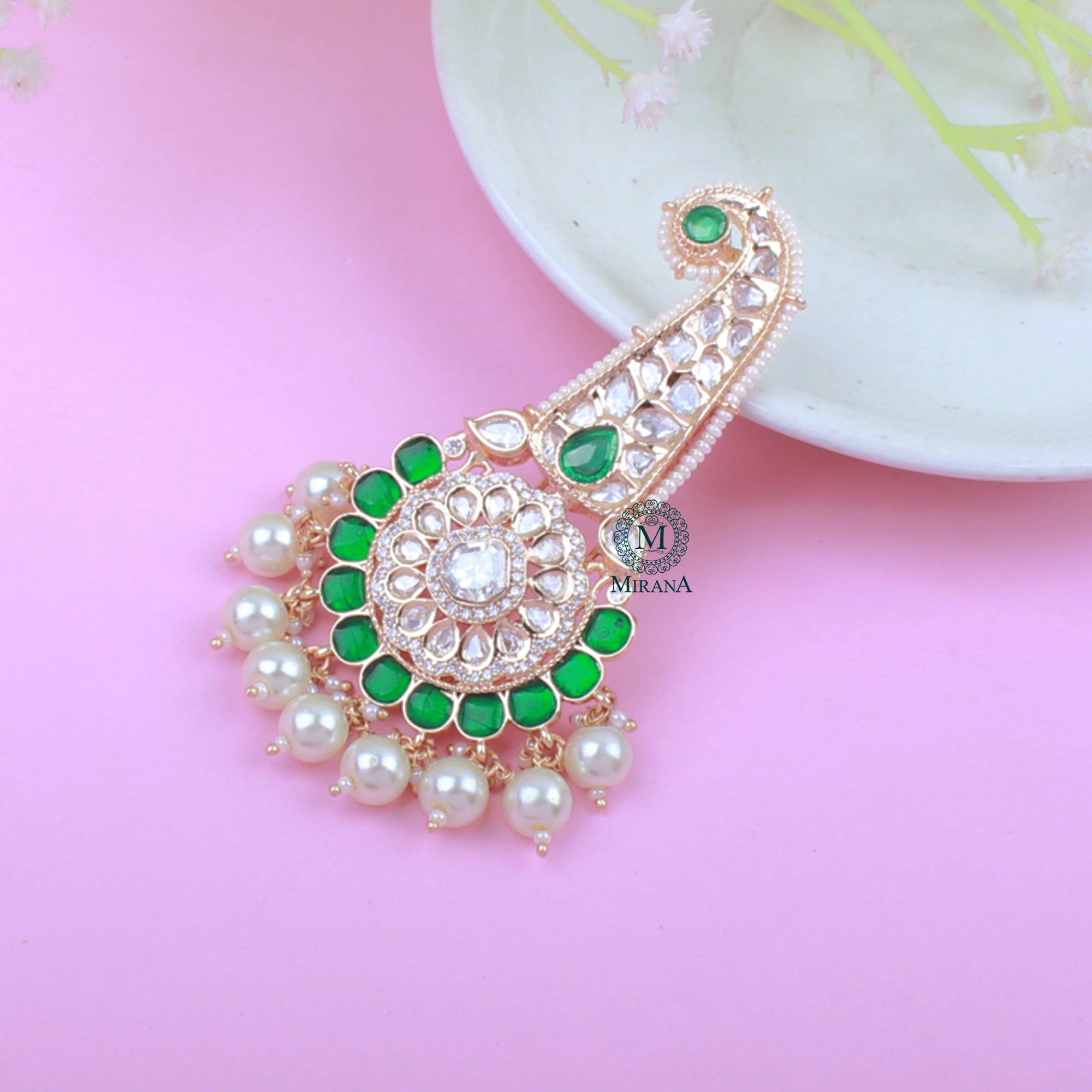 Agastya Emerald Green Polki Designer Kalangi