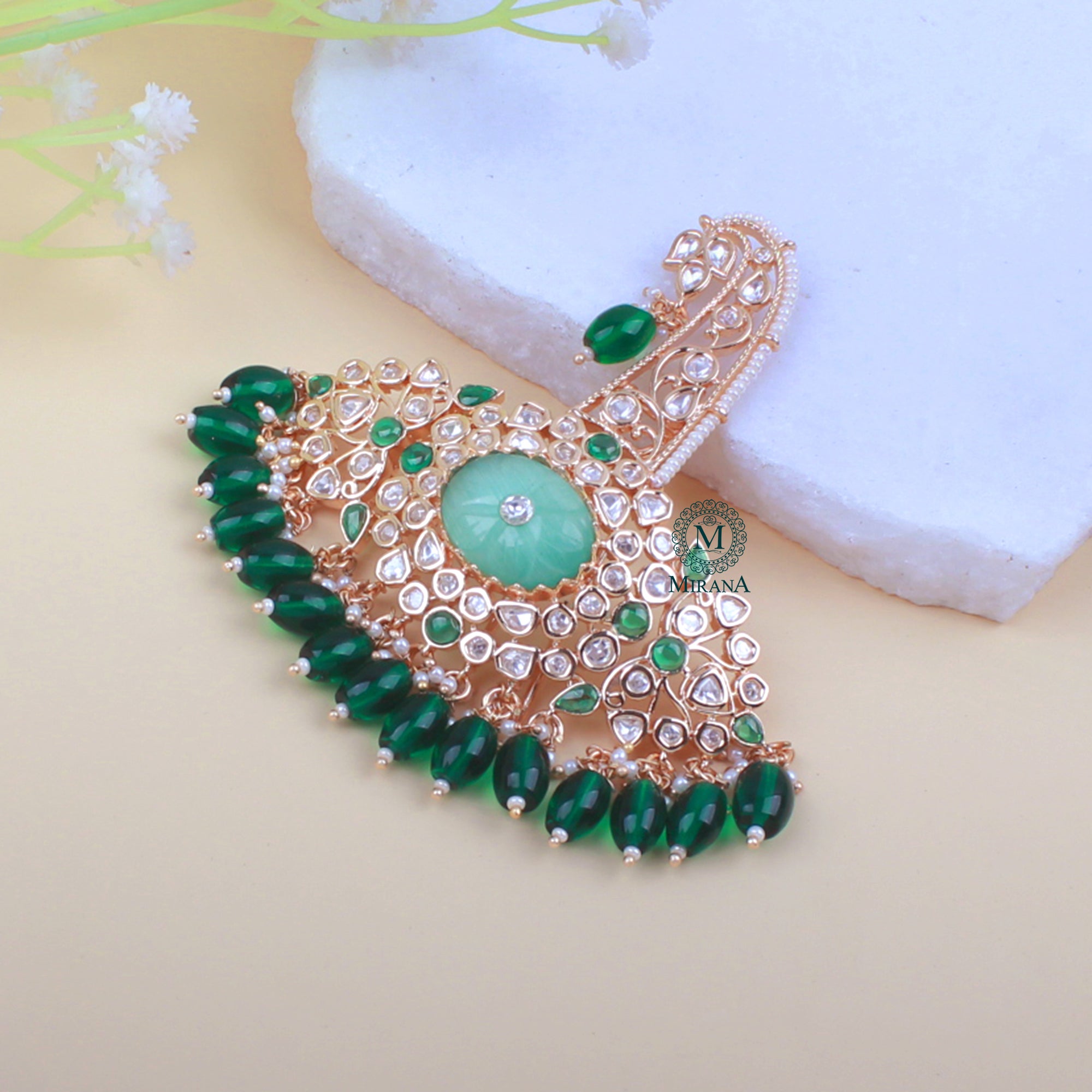 Abhinav Emerald Green Polki Designer Kalangi