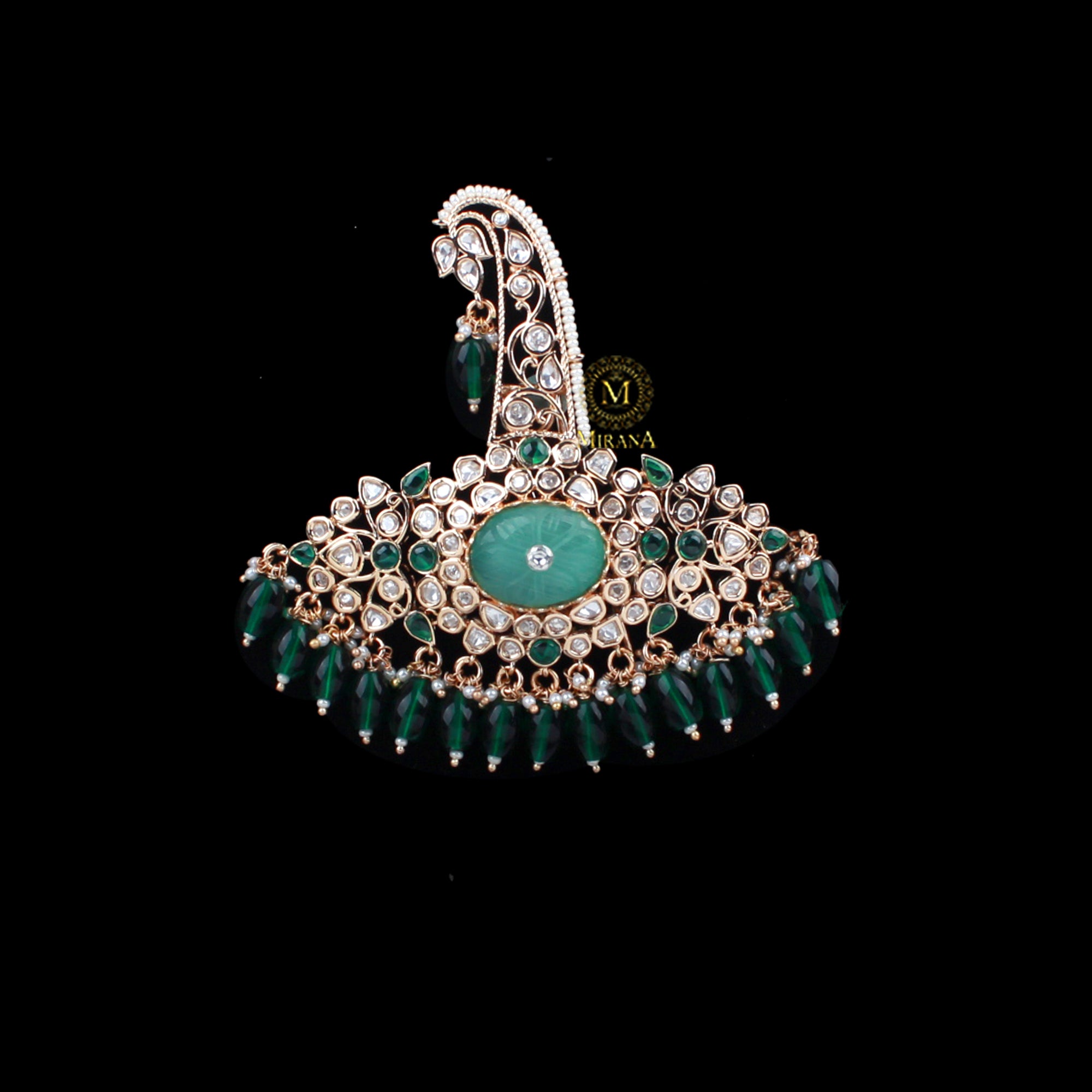Abhinav Emerald Green Polki Designer Kalangi