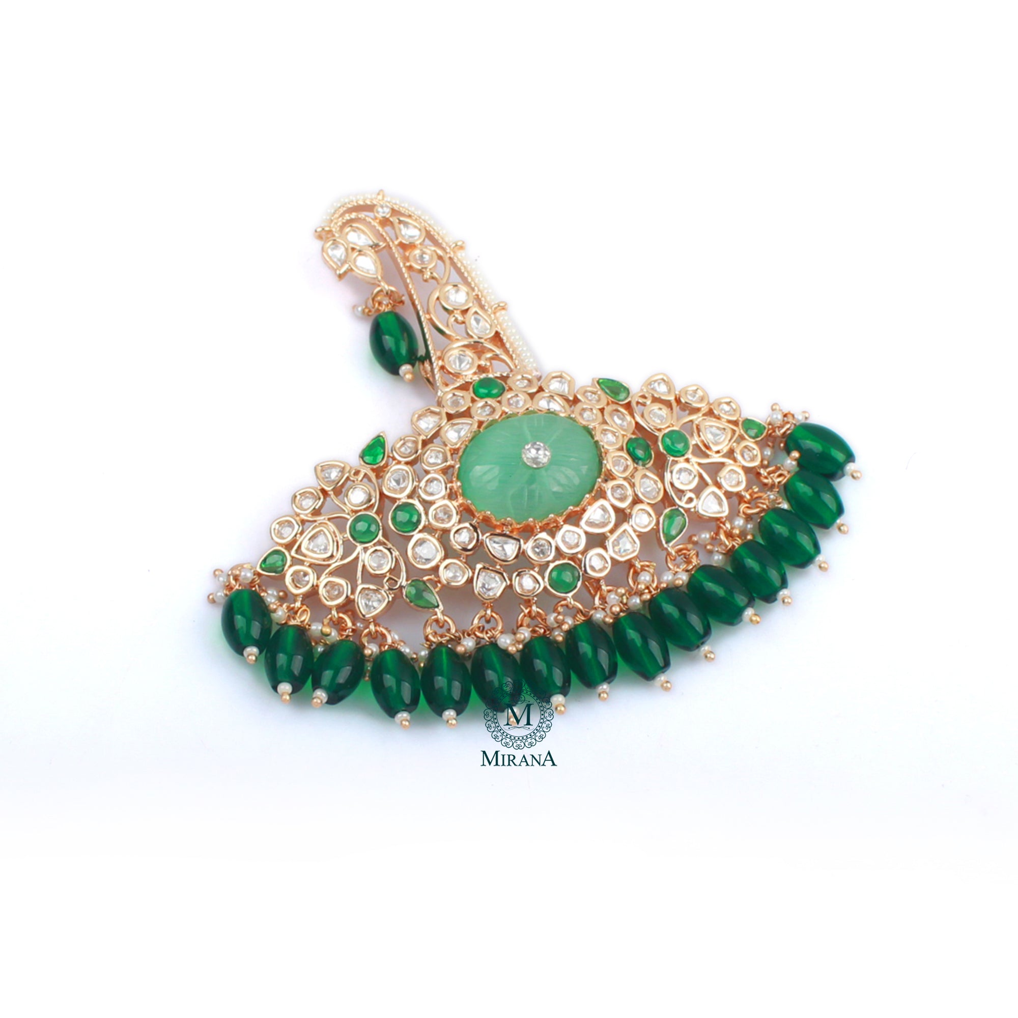Abhinav Emerald Green Polki Designer Kalangi