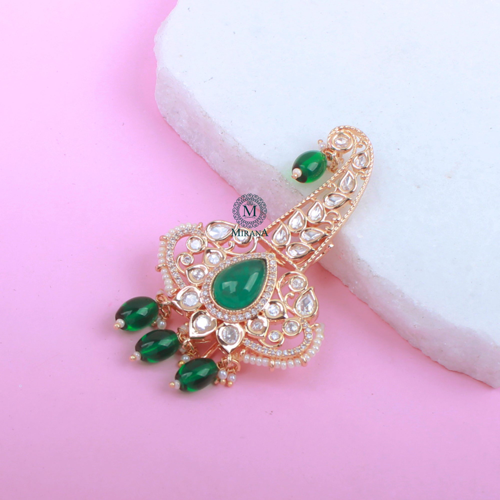 Pulkit Emerald Green Polki Designer Kalangi