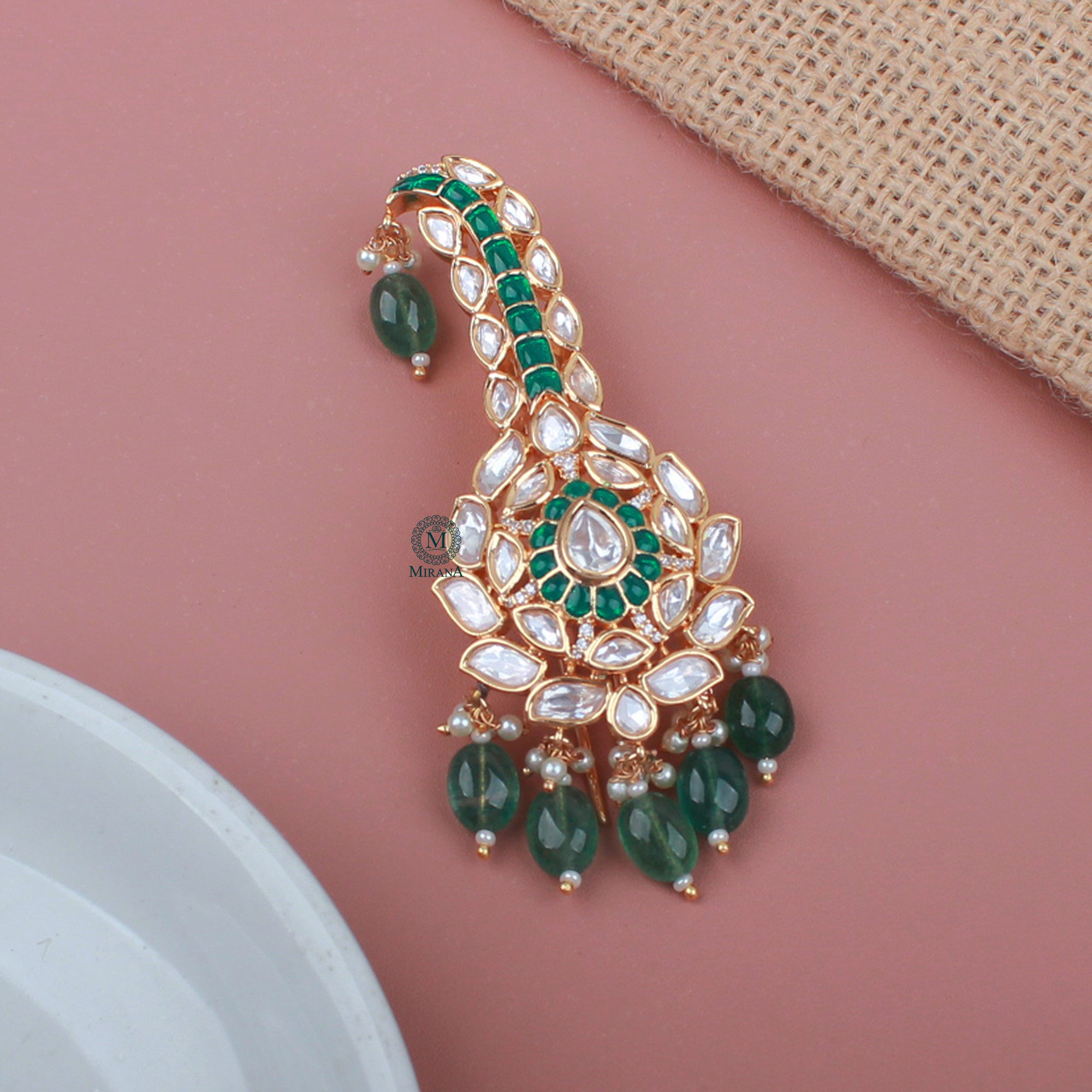 Veer Emerald Green Polki Designer Kalangi