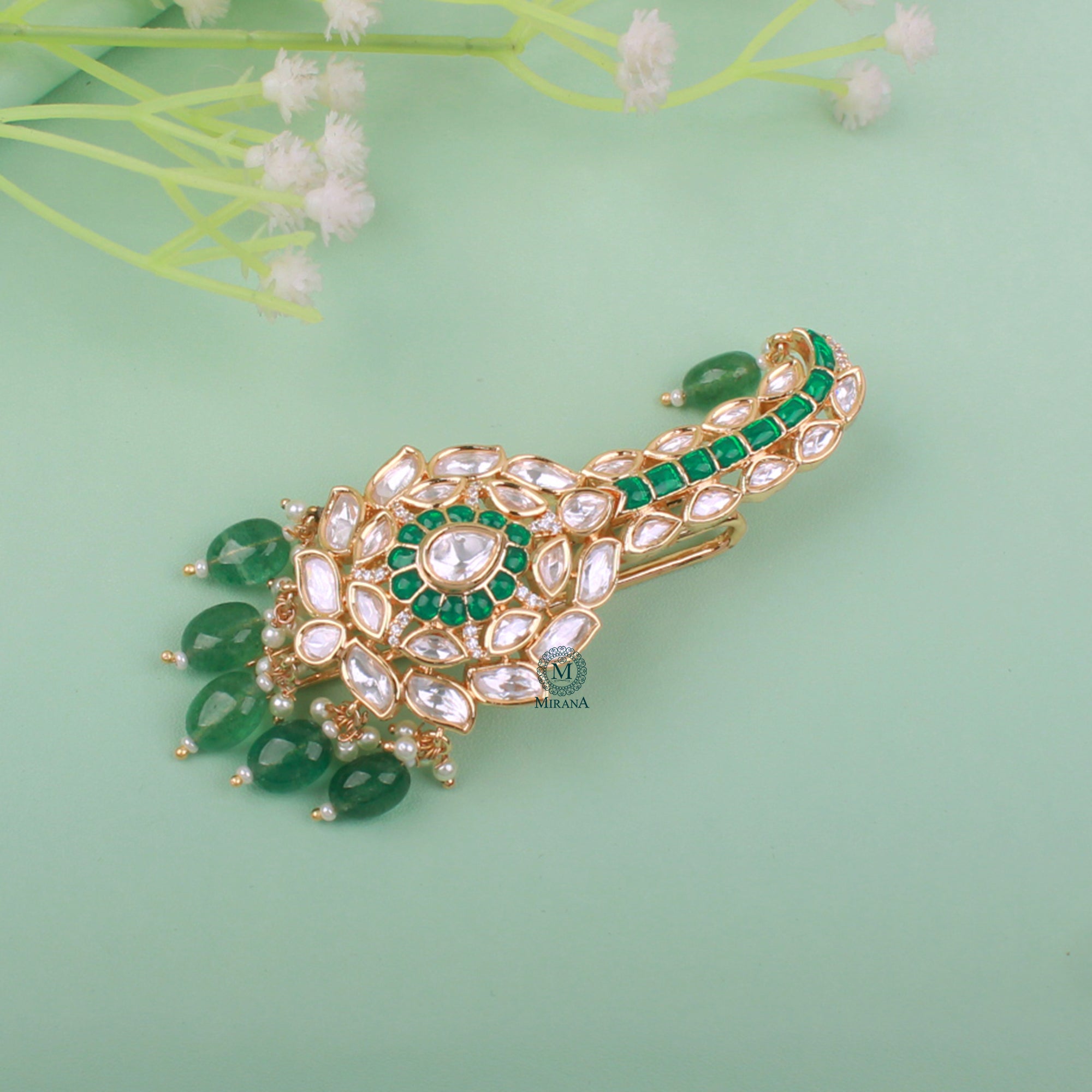 Veer Emerald Green Polki Designer Kalangi