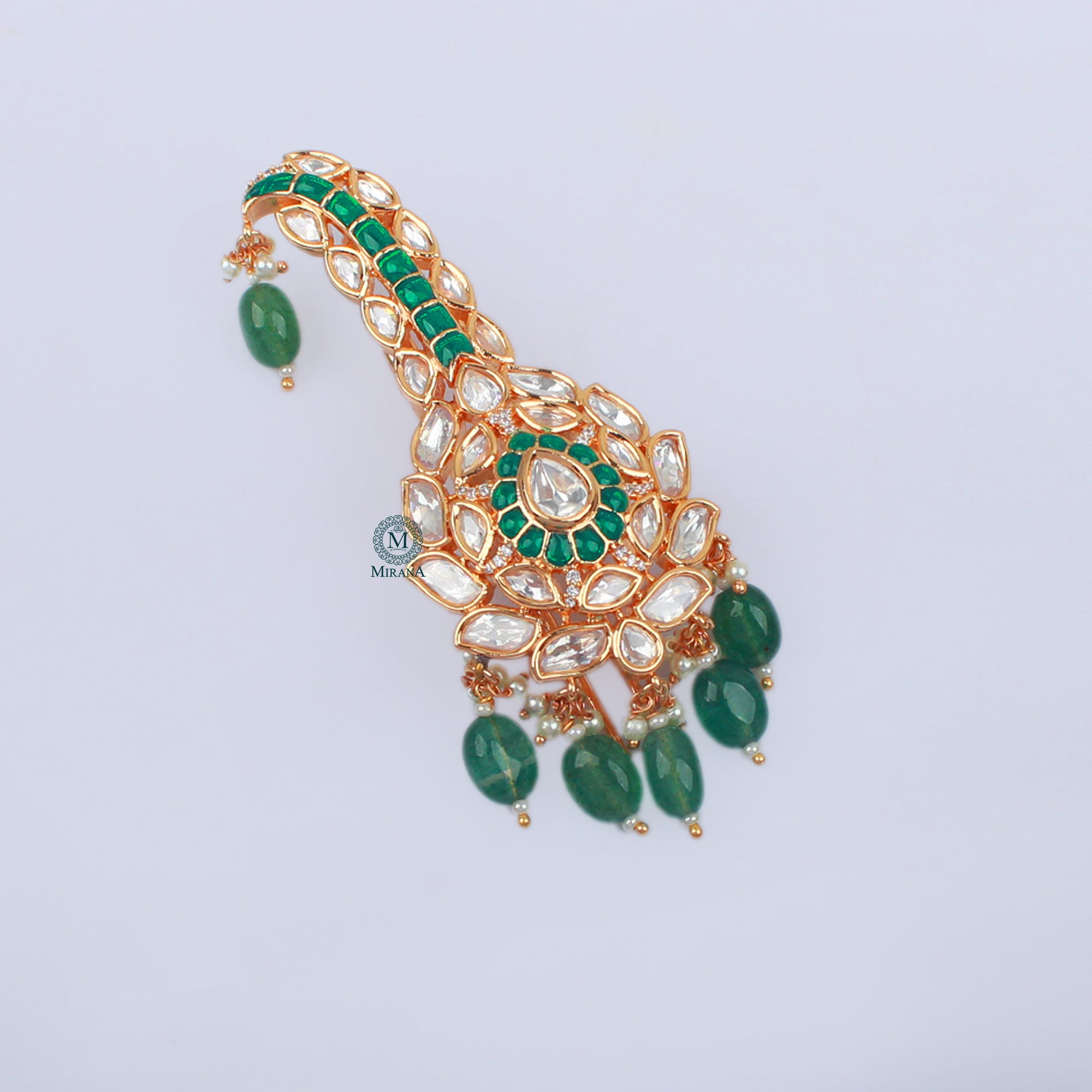 Veer Emerald Green Polki Designer Kalangi