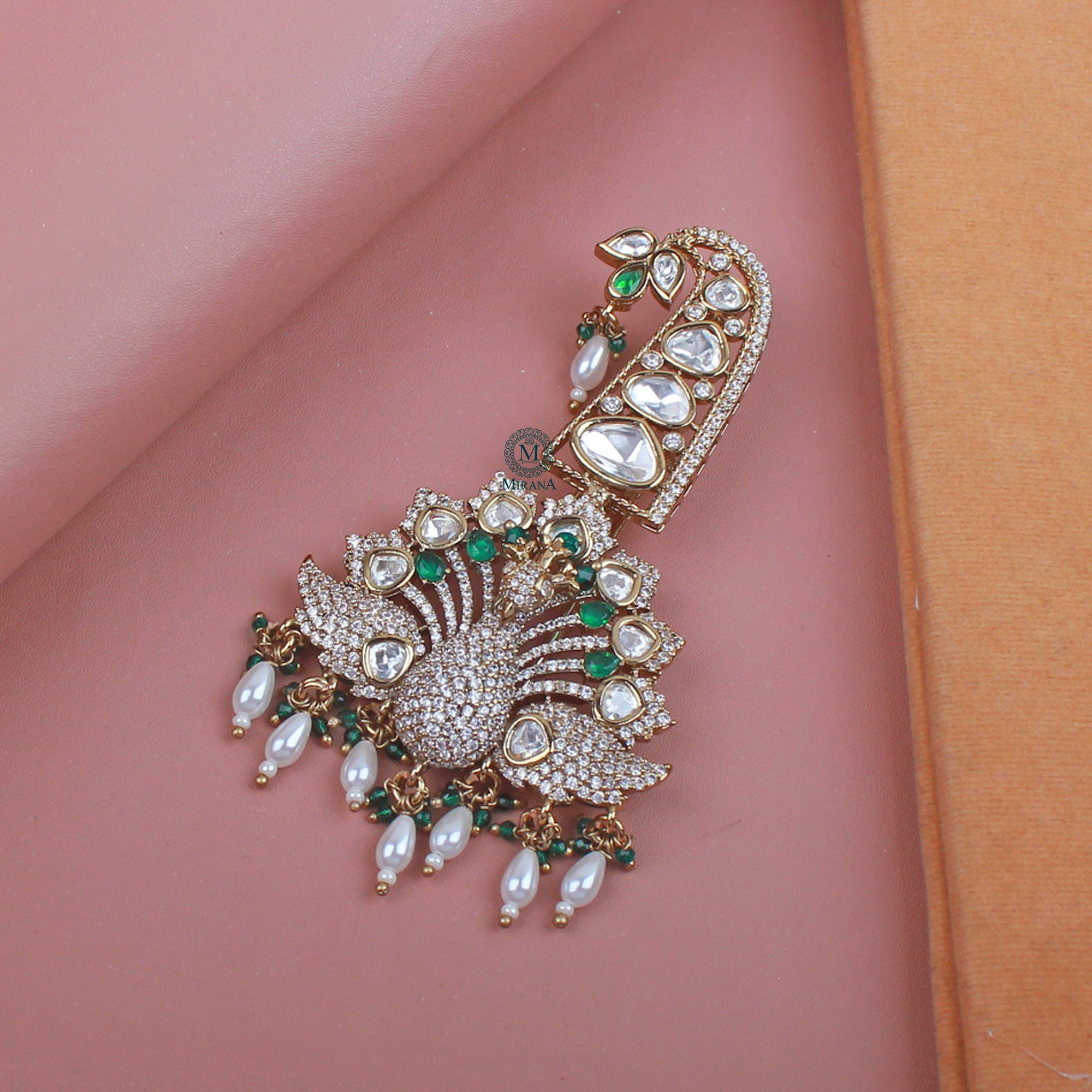 Aarav Emerald Green Polki Designer Kalangi