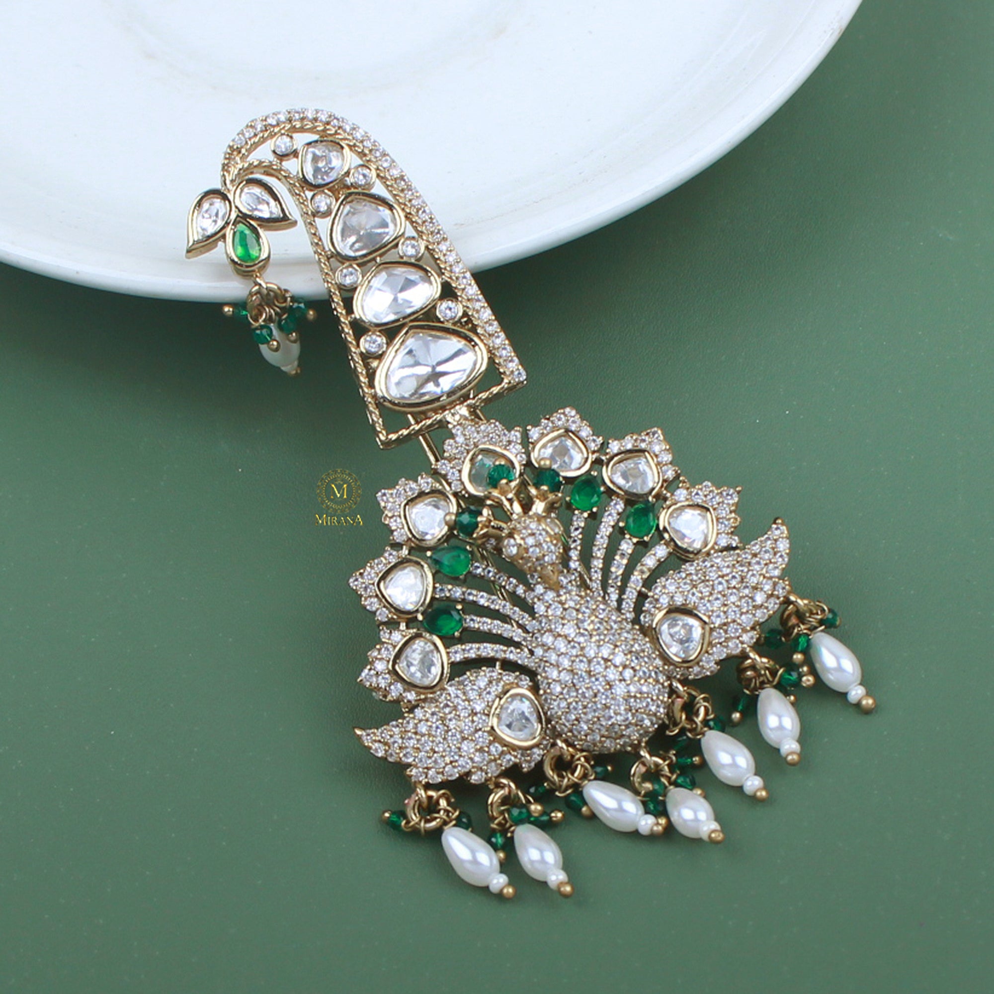 Aarav Emerald Green Polki Designer Kalangi