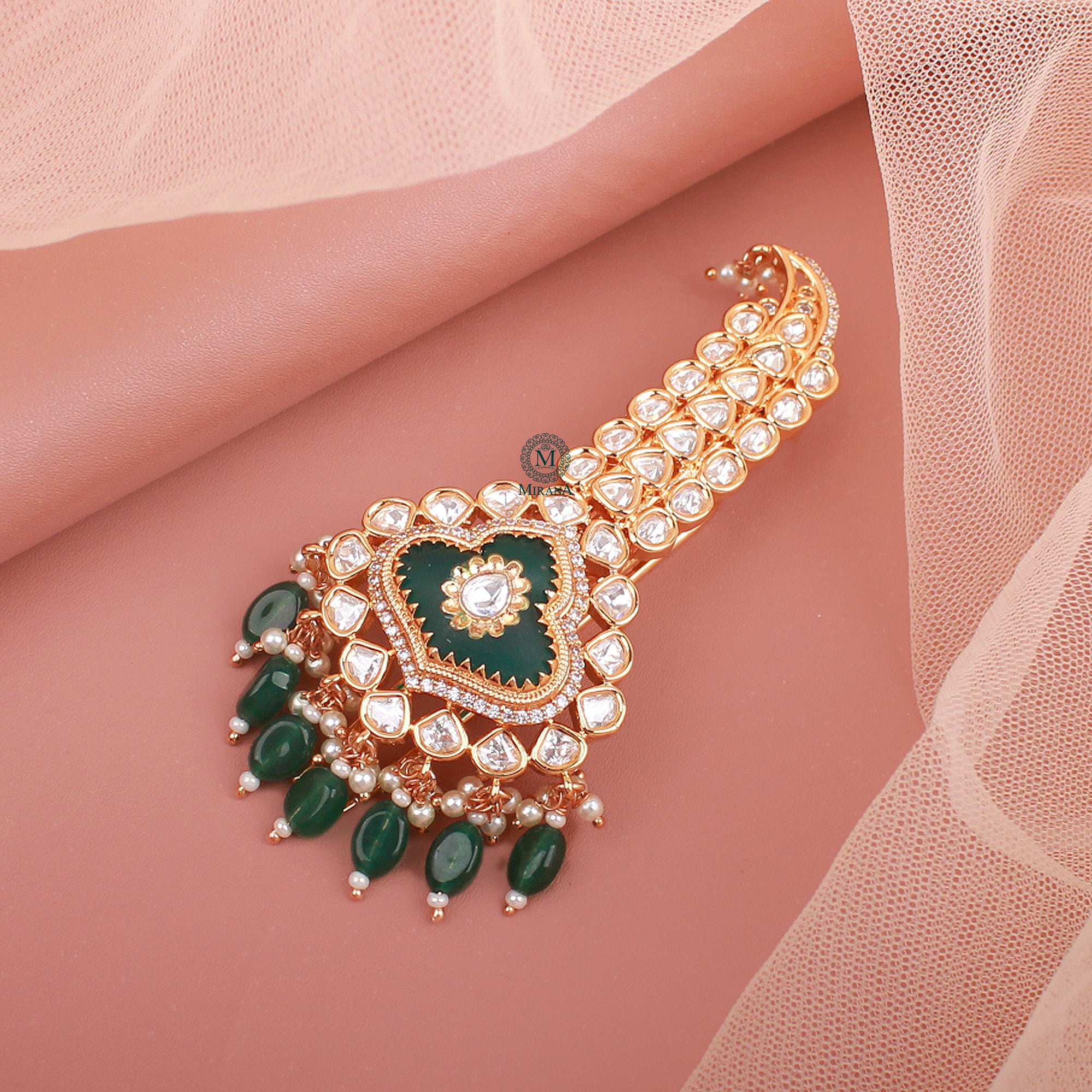 Sarthak Emerald Green Polki Kalangi