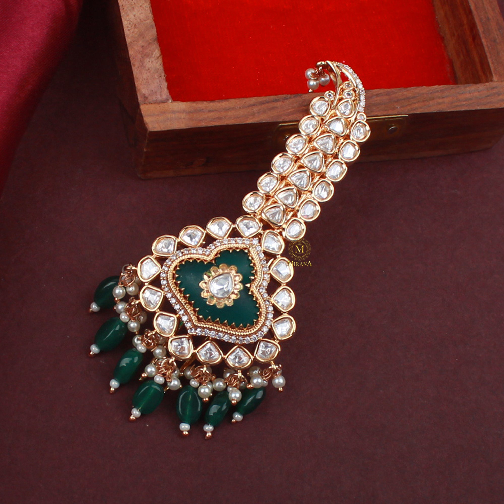 Sarthak Emerald Green Polki Kalangi