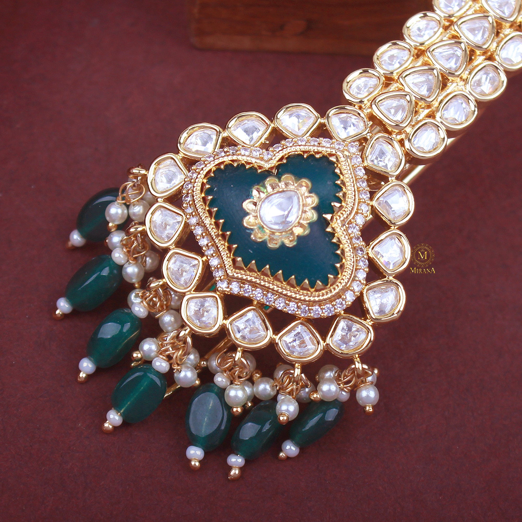 Sarthak Emerald Green Polki Kalangi