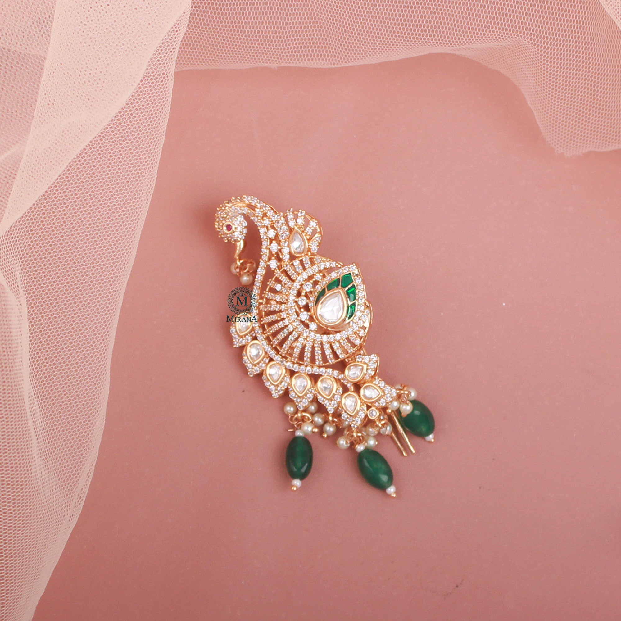 Mayur Emerald Green Polki Designer Kalangi