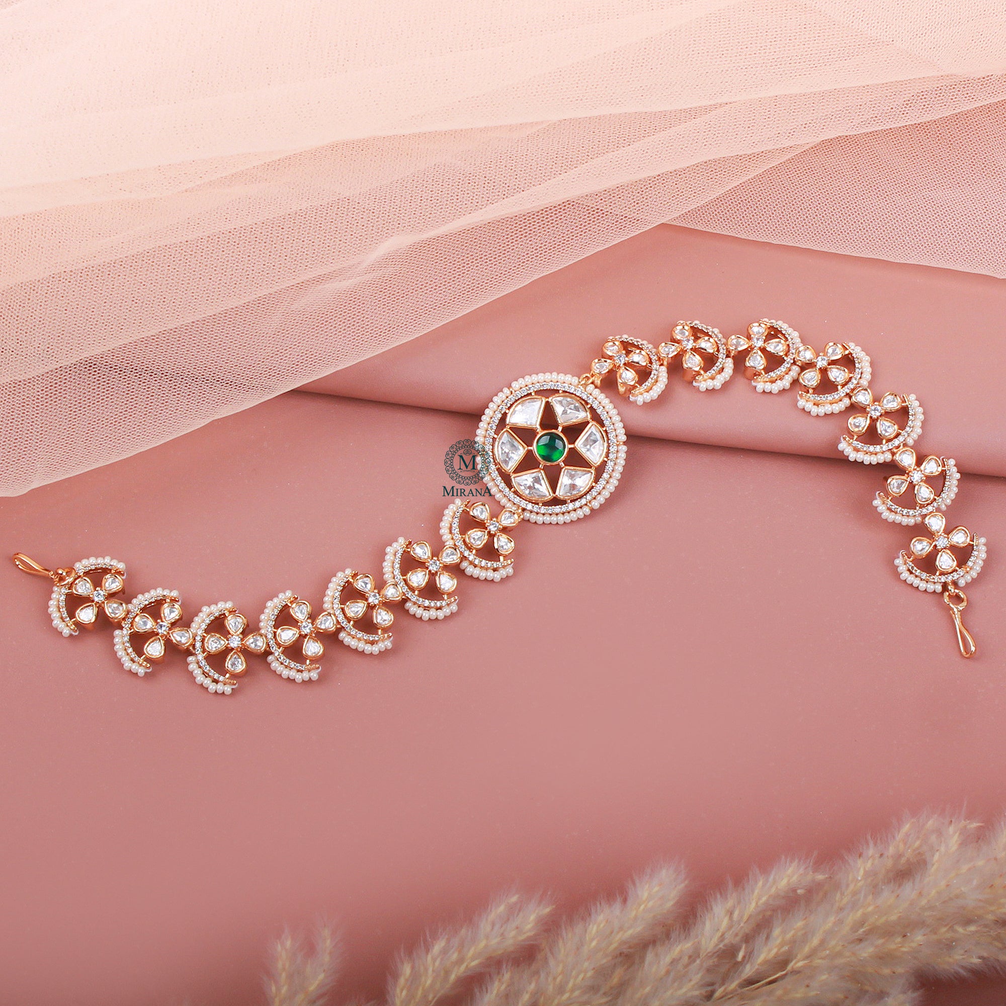 Kanishka Emerald Green Polki Sheeshpatti