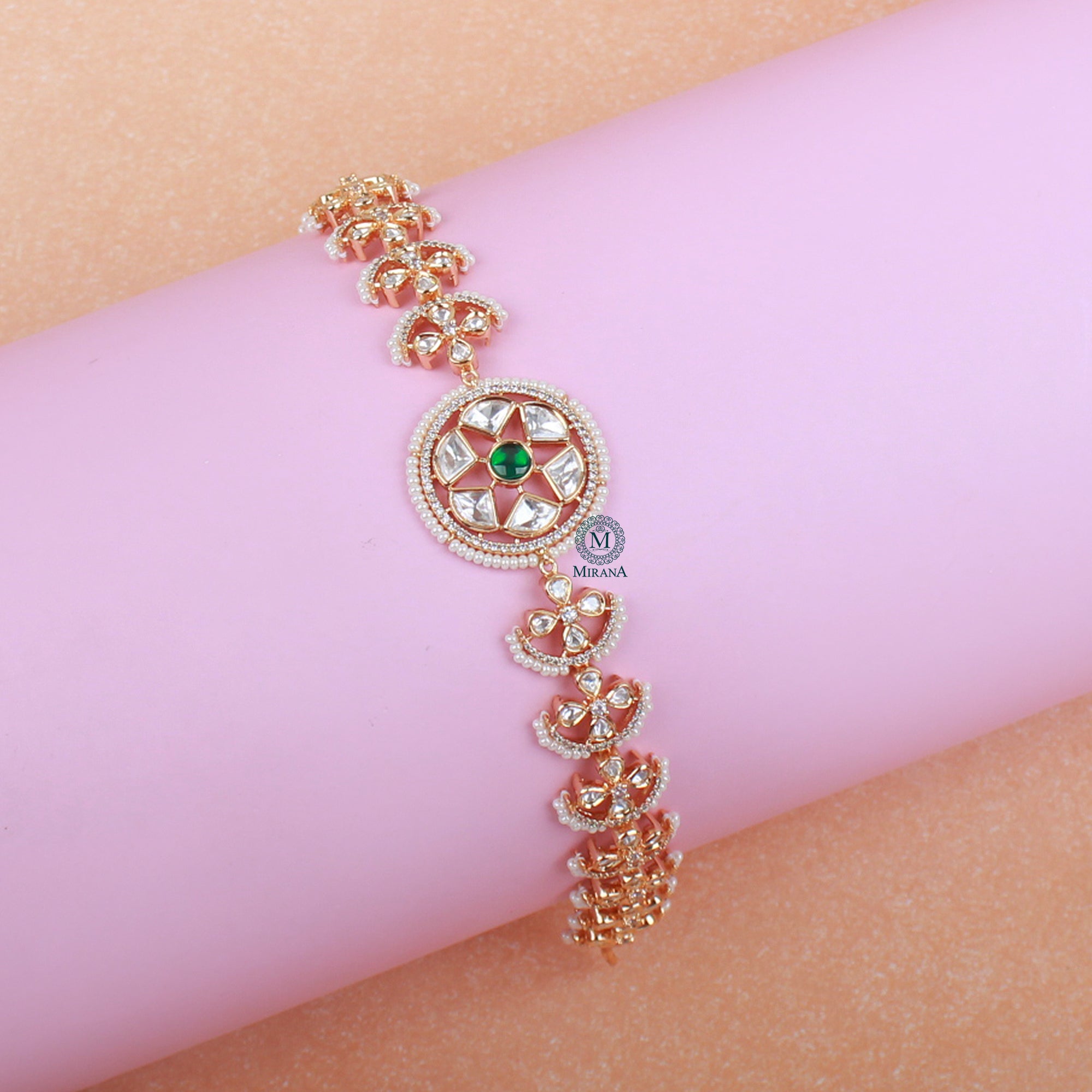 Kanishka Emerald Green Polki Sheeshpatti