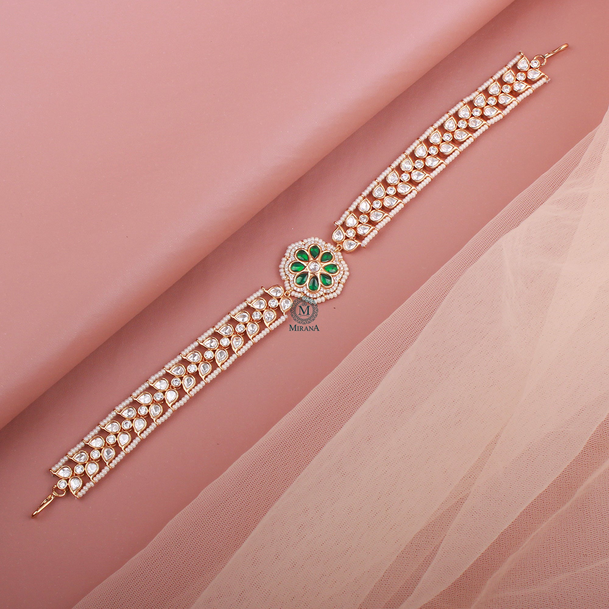 Ridhima Emerald Green Polki Sheeshpatti