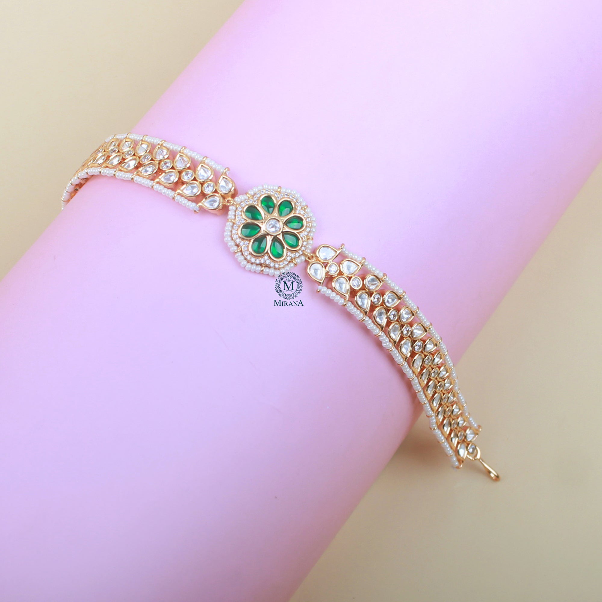 Ridhima Emerald Green Polki Sheeshpatti