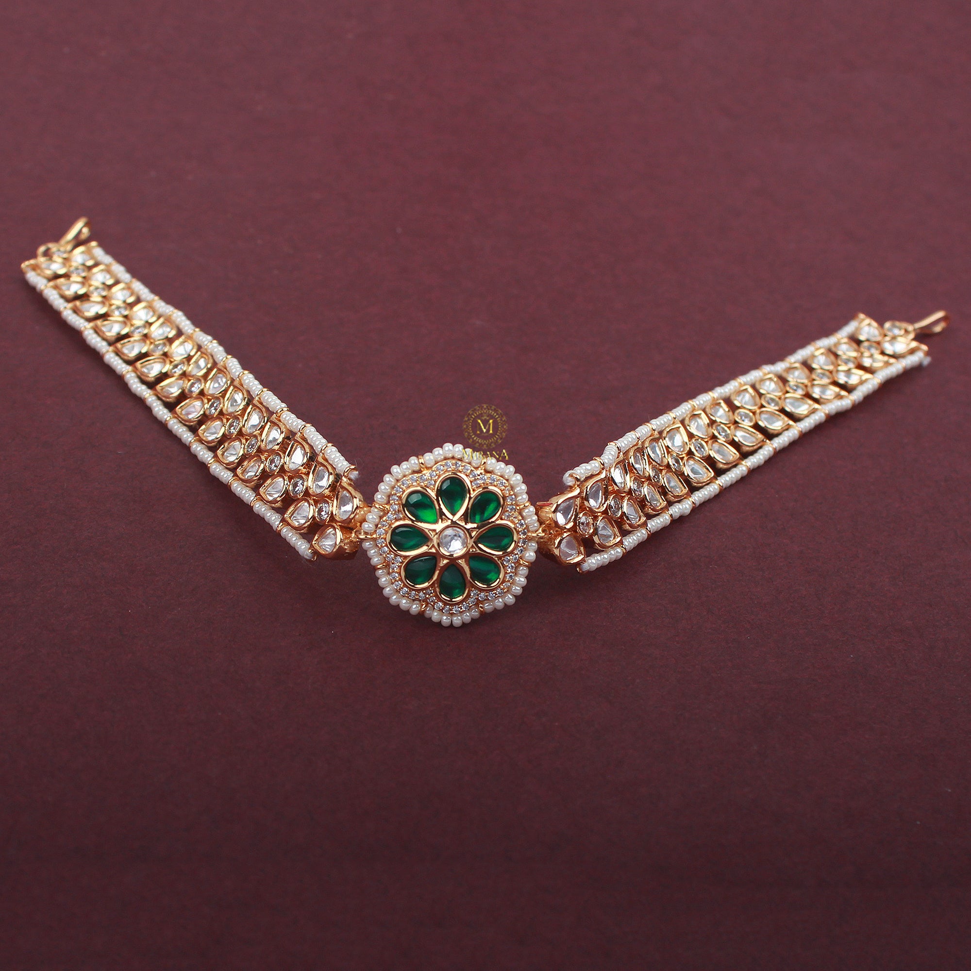Ridhima Emerald Green Polki Sheeshpatti