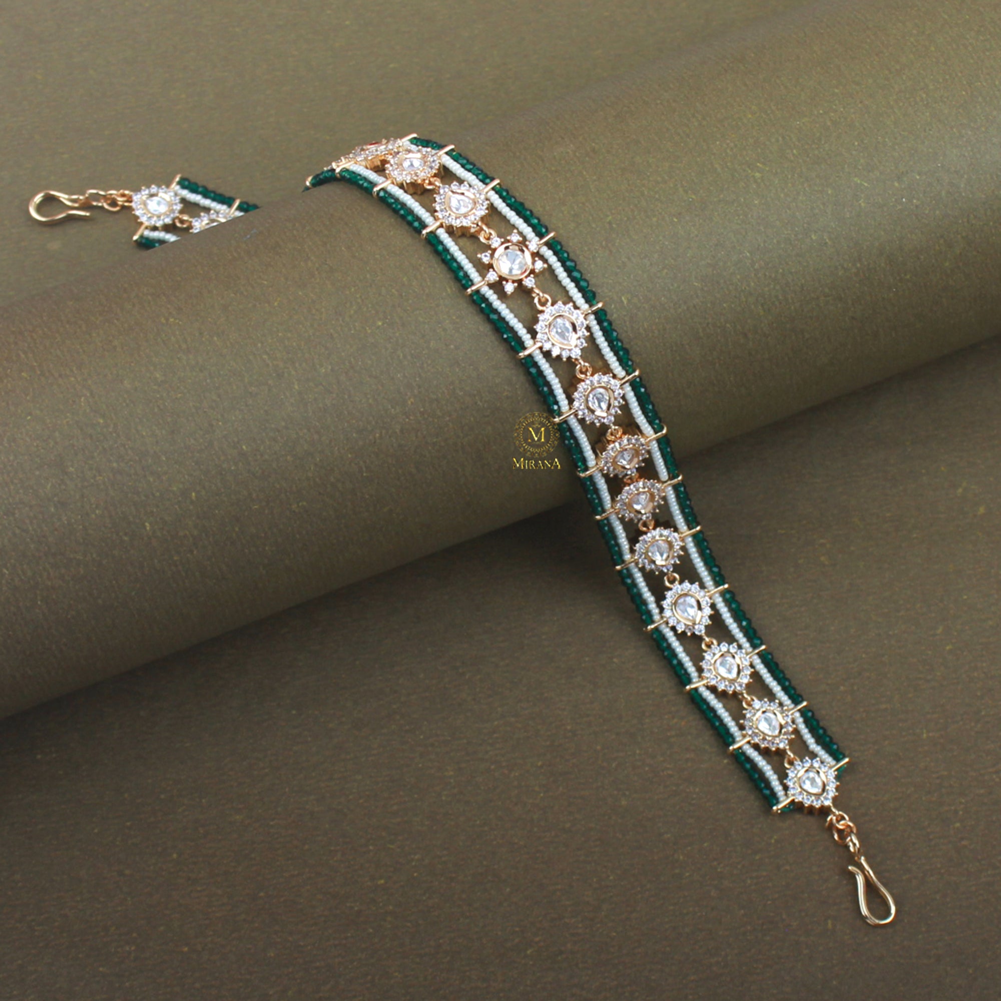 Pankti Emerald Green Polki Sheeshpatti