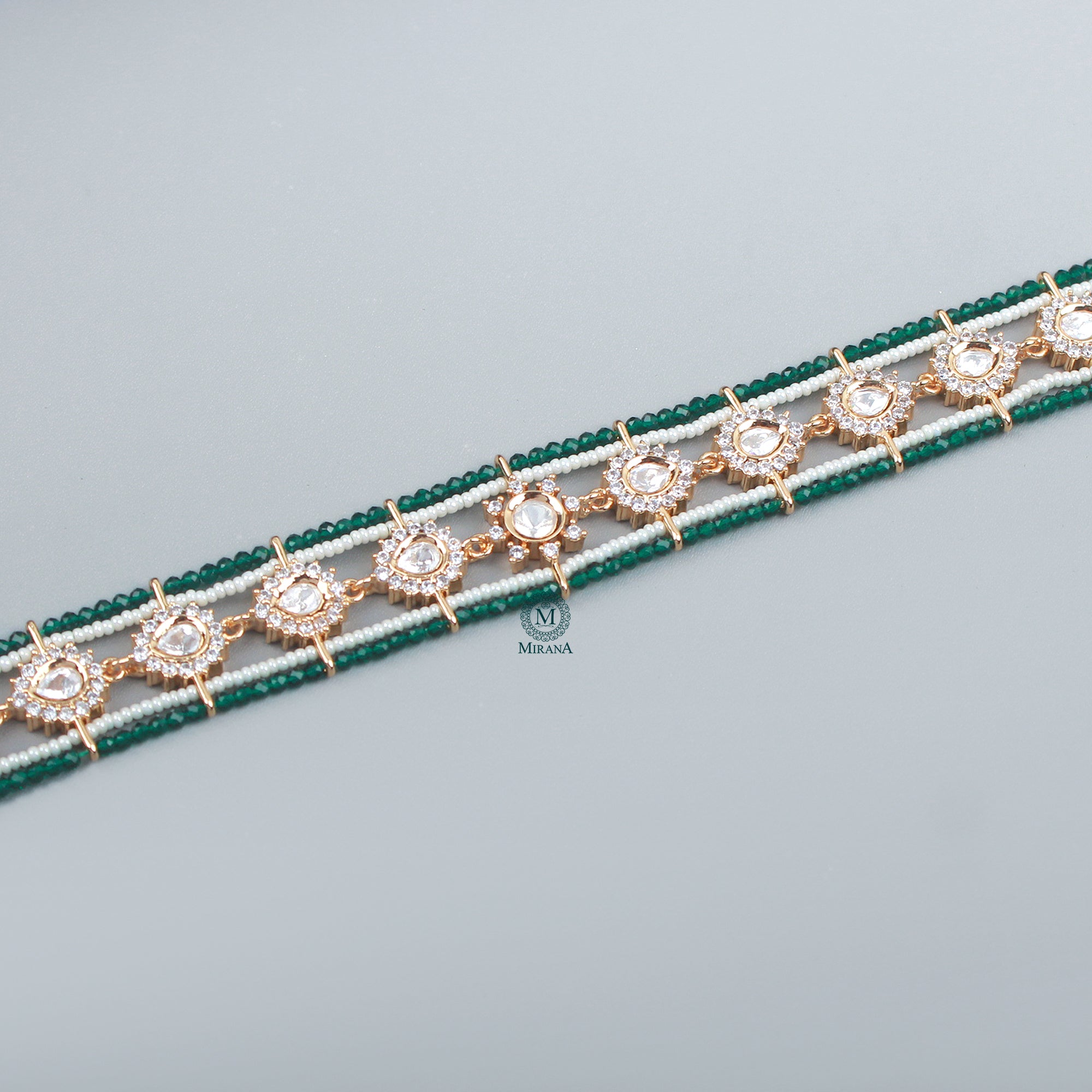 Pankti Emerald Green Polki Sheeshpatti
