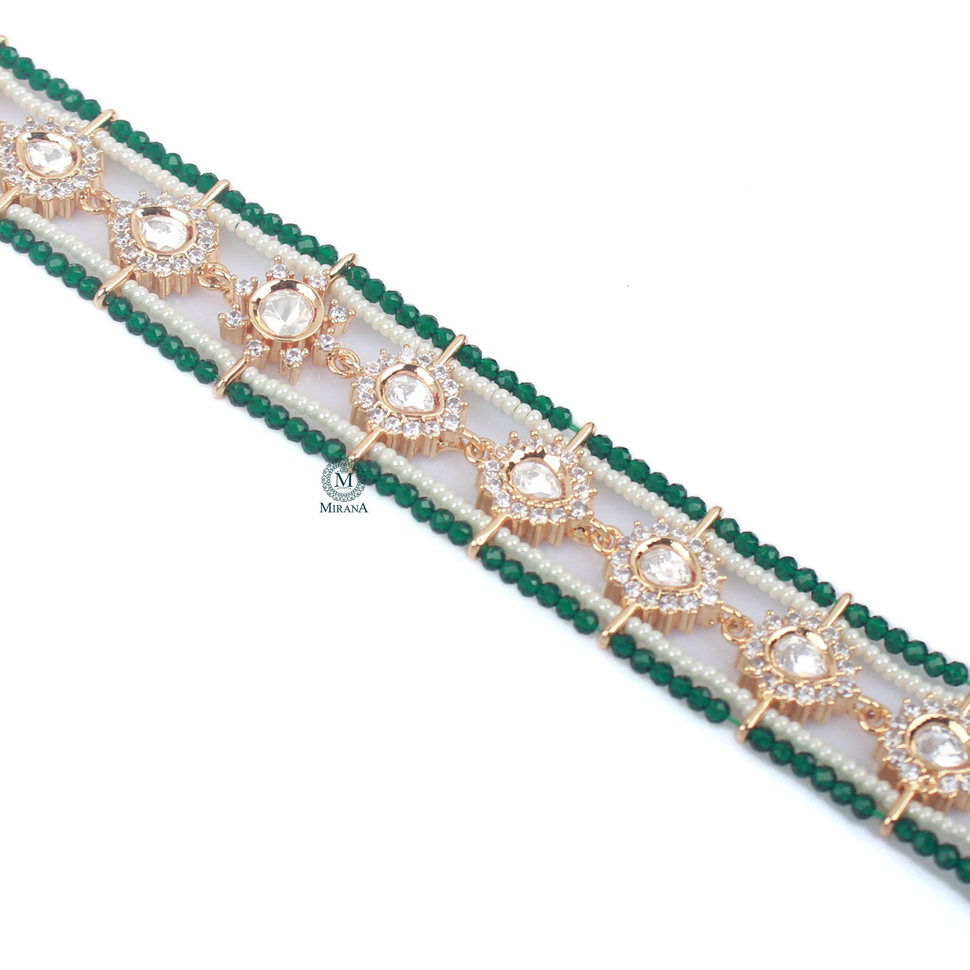 Pankti Emerald Green Polki Sheeshpatti