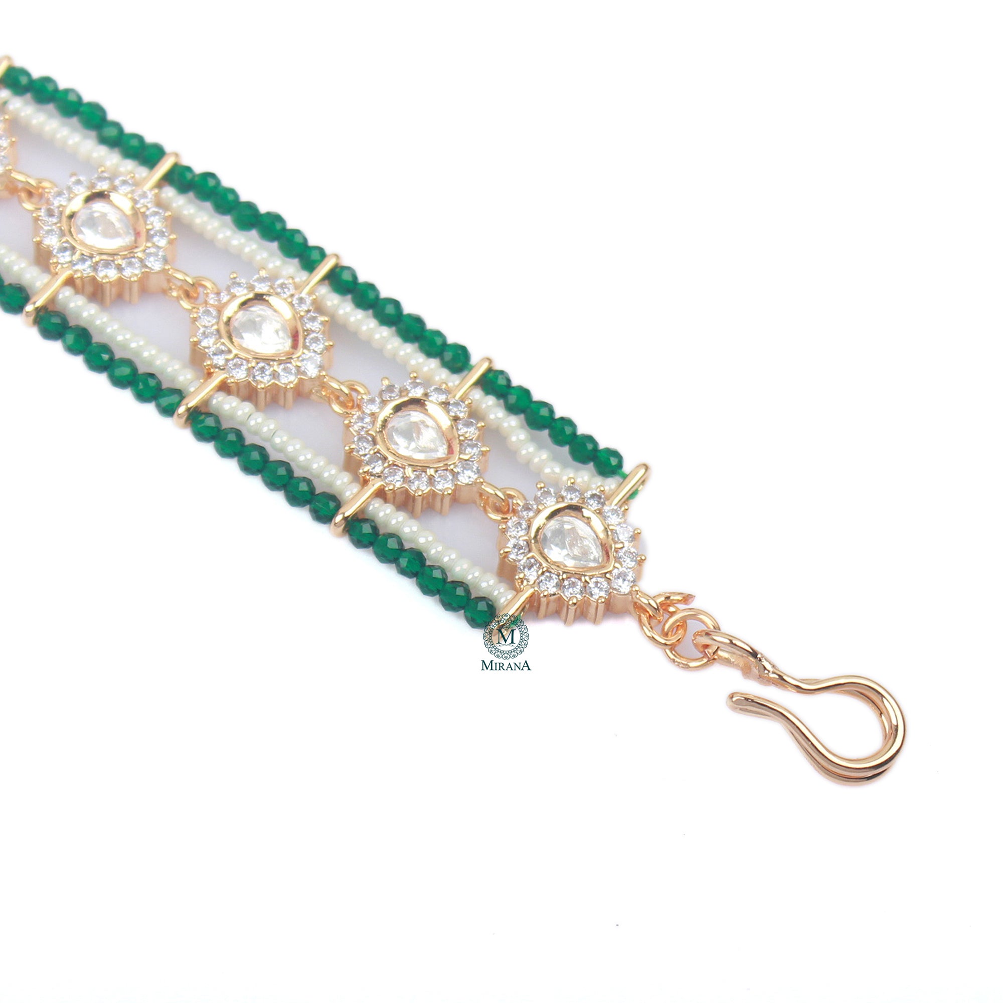 Pankti Emerald Green Polki Sheeshpatti