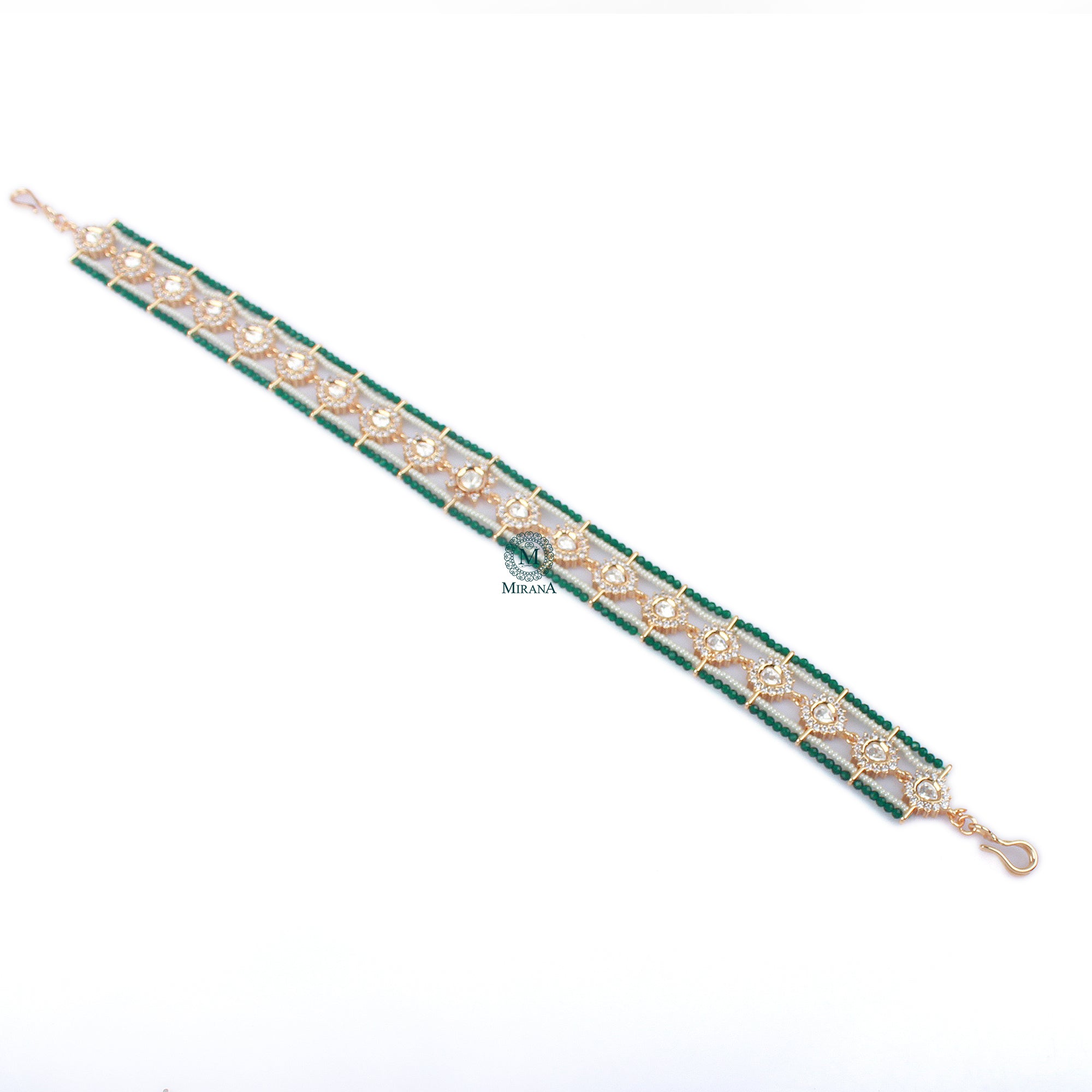 Pankti Emerald Green Polki Sheeshpatti