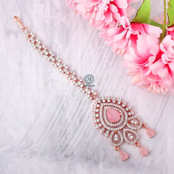 Gracy Pastel Pink CZ Designer Maangtika