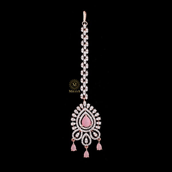 Gracy Pastel Pink CZ Designer Maangtika