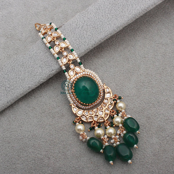 Shalvi Emerald Green Polki Designer Tika