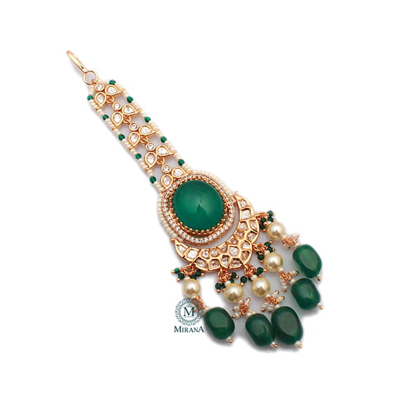 Shalvi Emerald Green Polki Designer Tika