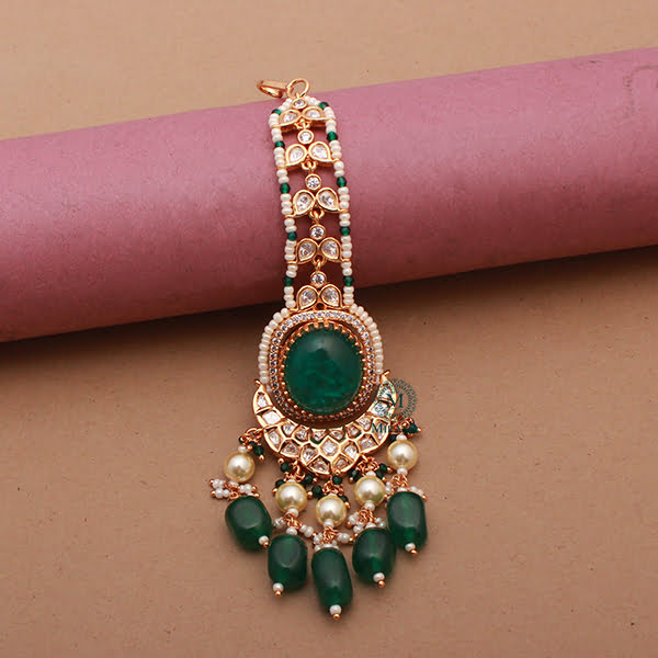 Shalvi Emerald Green Polki Designer Tika