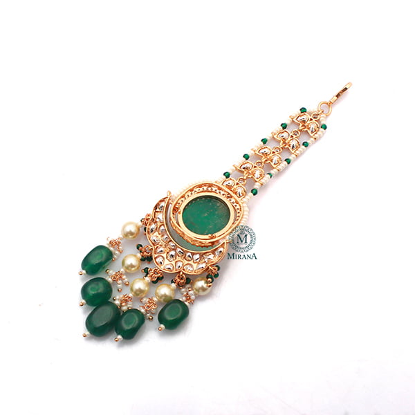 Shalvi Emerald Green Polki Designer Tika