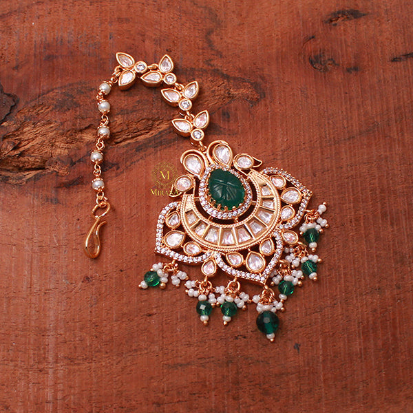 Yukta Emerald Green Polki Designer Maangtika