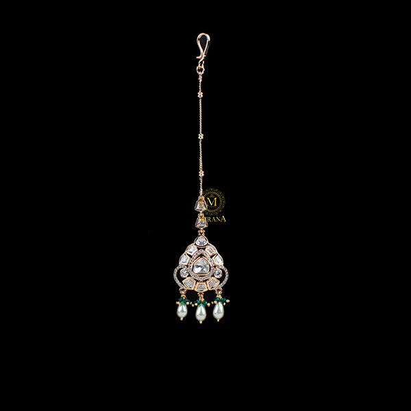 Anvi Emerald Green Polki Designer Maangtika