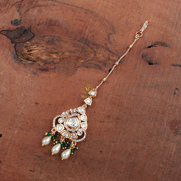 Anvi Emerald Green Polki Designer Maangtika