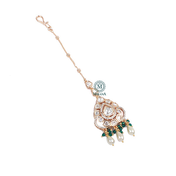 Anvi Emerald Green Polki Designer Maangtika