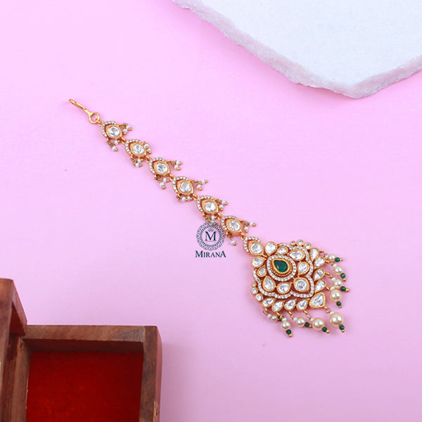 Ishanya Emerald Green Polki Designer Maangtika