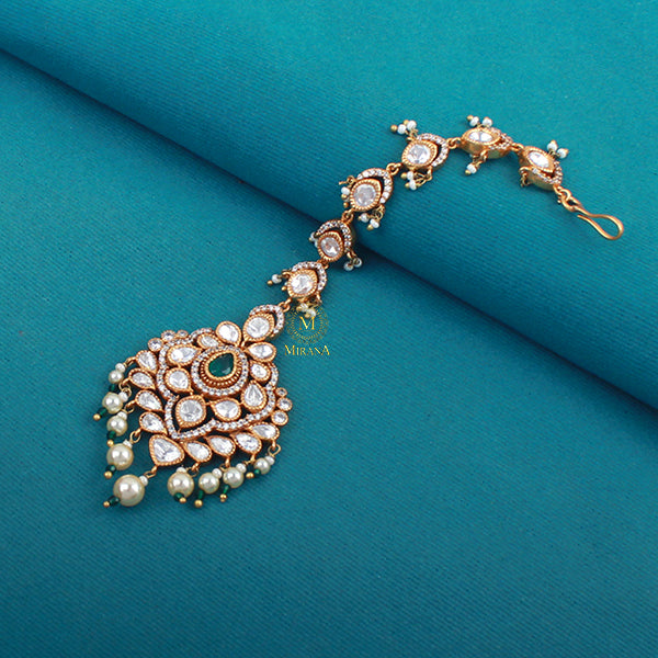 Ishanya Emerald Green Polki Designer Maangtika