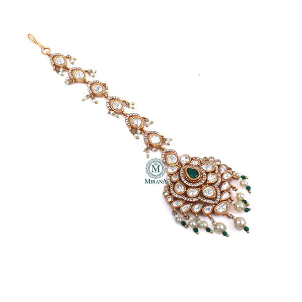 Ishanya Emerald Green Polki Designer Maangtika