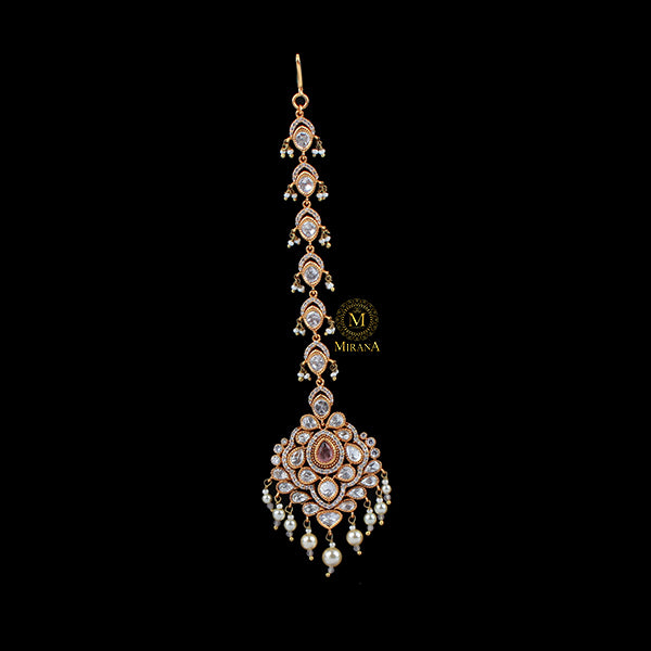 Ishanya Pastel Pink Polki Designer Maangtika