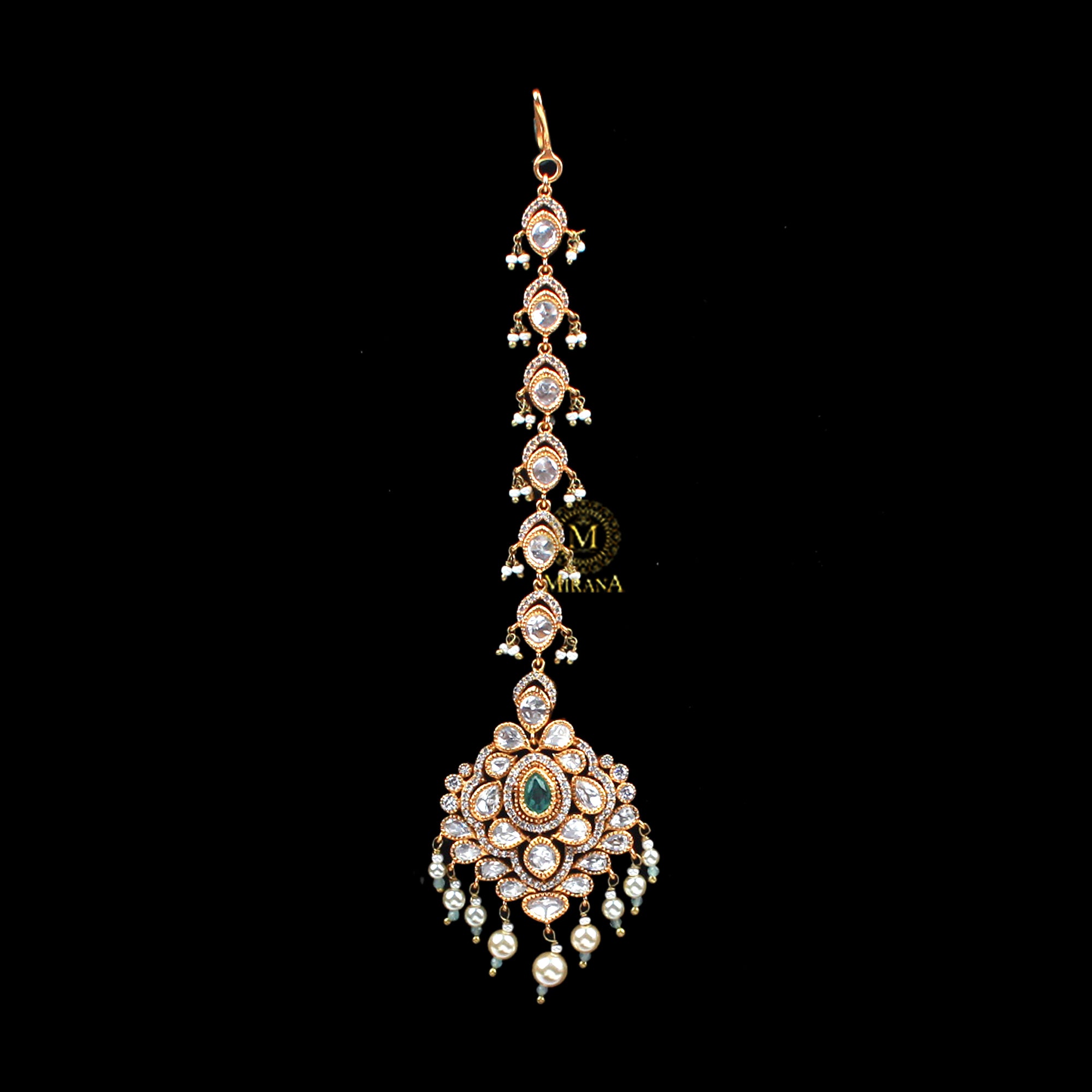 Ishanya Mint Green Polki Designer Maangtika