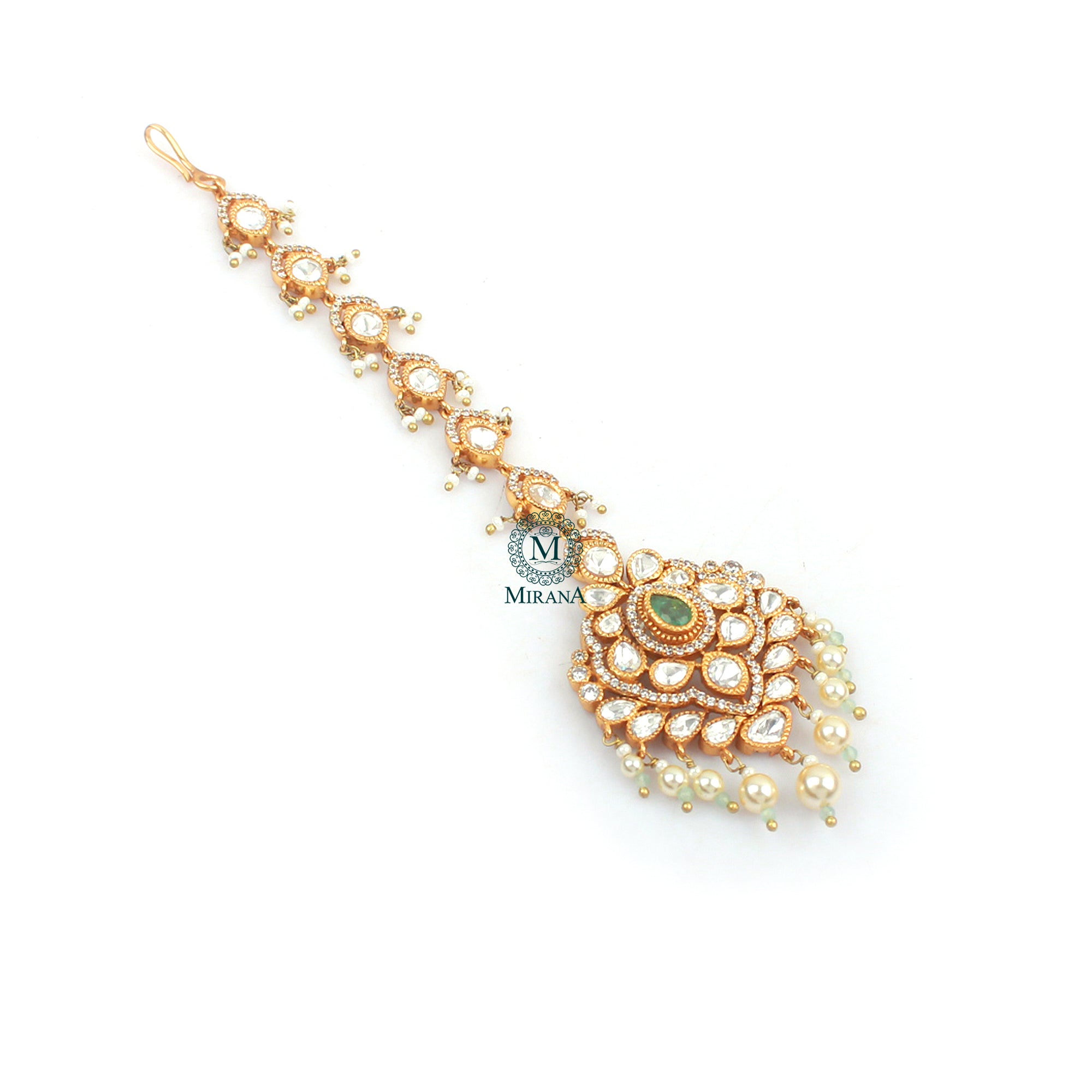Ishanya Mint Green Polki Designer Maangtika