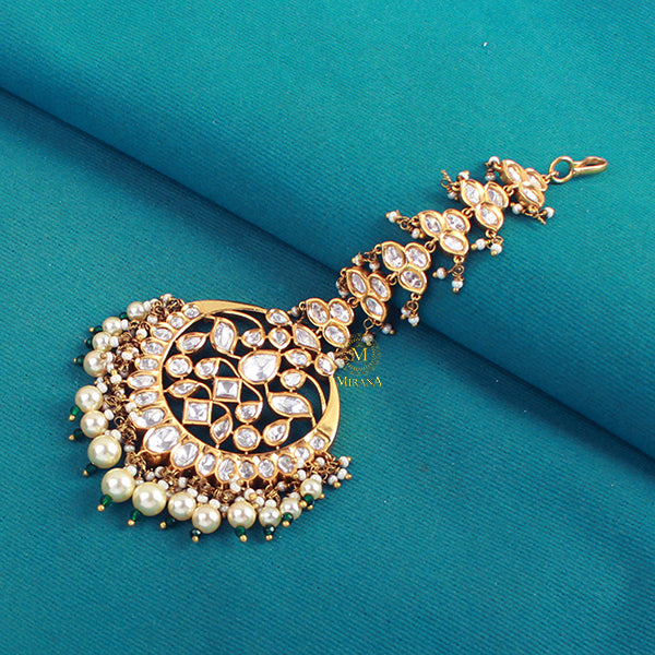 Shriya Emerald Green Polki Designer Maangtika