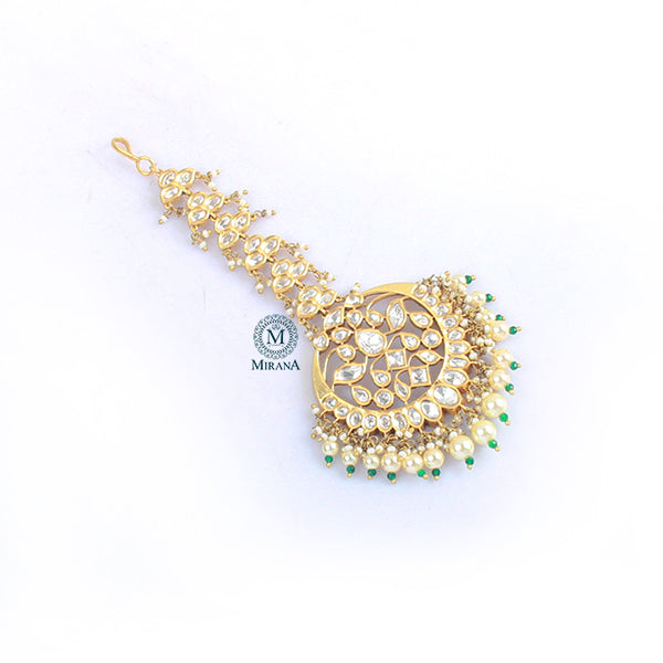 Shriya Emerald Green Polki Designer Maangtika