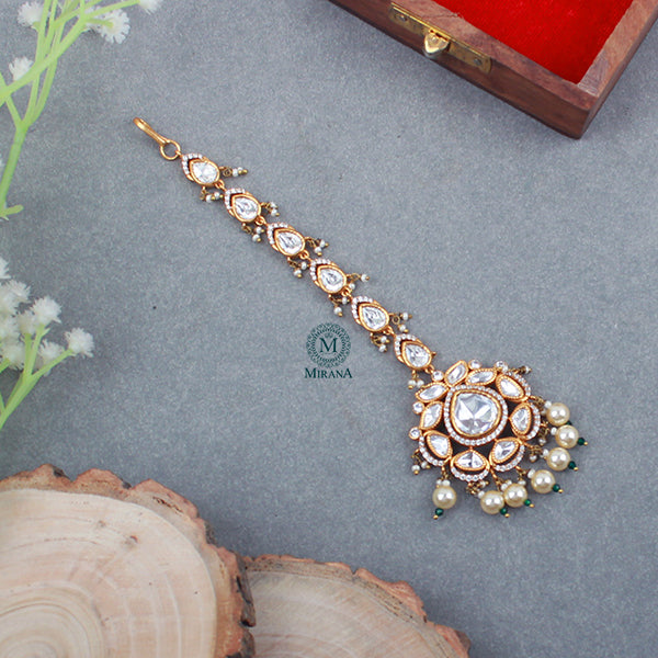 Sitara Emerald Green Polki Designer Maangtika